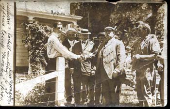 SULLIVAN, JOHN L., CORBETT & CHOYNSKI REAL PHOTO POSTCARD (1910)