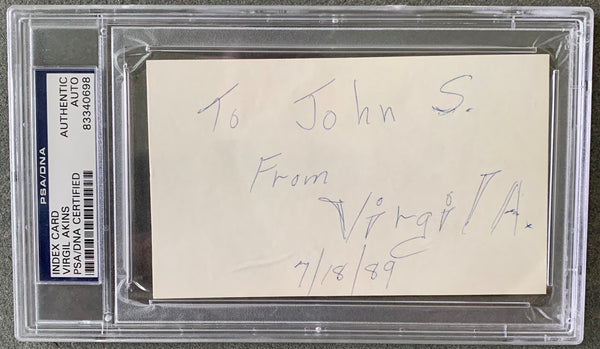 AKINS, VIRGIL SIGNED INDEX CARD (PSA/DNA)