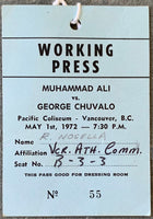 ALI, MUHAMMAD-GEORGE CHUVALO II WORKING PRESS PASS (1972)