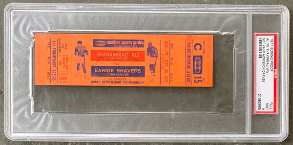 ALI, MUHAMMAD-EARNIE SHAVERS ON SITE FULL TICKET (1977-PSA/DNA-MINT 9)