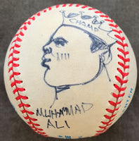 ALI, MUHAMMAD CARTOON DRAWN BASEBALL BY BILL GALLO (1996-JSA AUTHENTICATED)