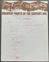 ALI, MUHAMMAD SIGNED ROUND BY ROUND SCORE SHEET FOR ALI-FRAZIER I FIGHT (1971-PSA/DNA & JSA)