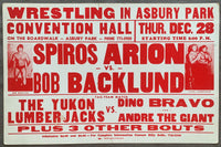 ANDRE THE GIANT & DINO BRAVO-THE YUKON LUMBERJACKS & SPIROS ARION-BOB BACKLUND ON SITE POSTER (1978)