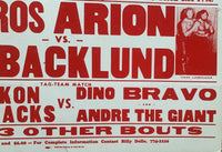 ANDRE THE GIANT & DINO BRAVO-THE YUKON LUMBERJACKS & SPIROS ARION-BOB BACKLUND ON SITE POSTER (1978)