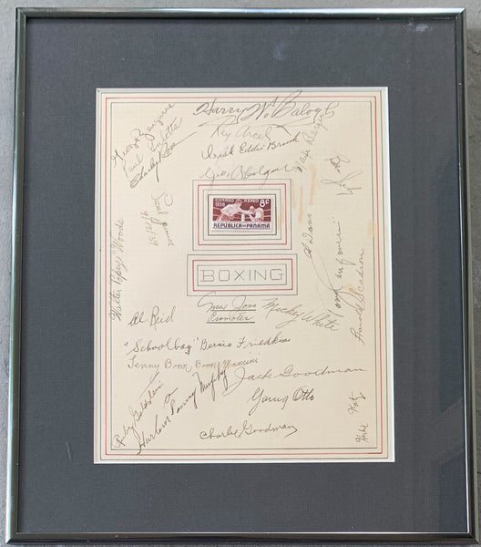 VINTAGE 1938 BOXING AUTOGRAPH DISPLAY (BUMMY DAVIS, CANZONERI, MANCINI, MURPHY-25 IN ALL)
