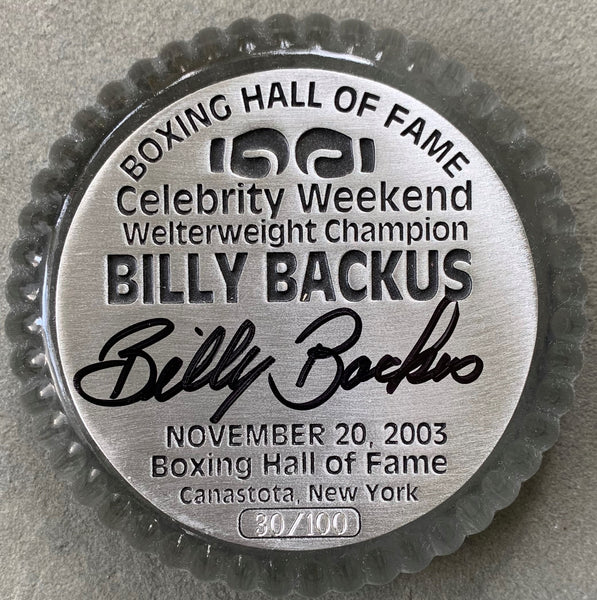 BACKUS, BILLY SIGNED HALL OF FAME PAPERWEIGHT