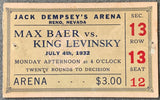 BAER, MAX-KING LEVINSKY STUBLESS TICKET (1932)