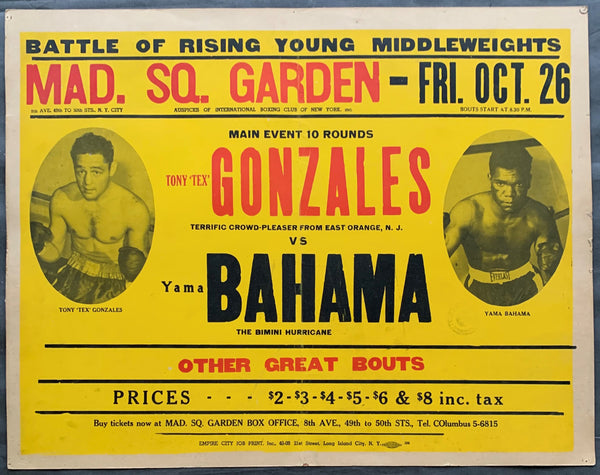 BAHAMA, YAMA-TONY "TEX" GONZALES ON SITE POSTER (1957)
