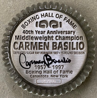 BASILIO, CARMEN SIGNED BOXING HALL OF FAME PAPERWEIGHT