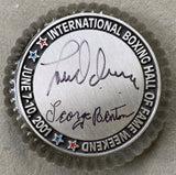 BENTON, GEORGE & LOU DUVA SIGNED BOXING HALL OF FAME PAPERWEIGHT