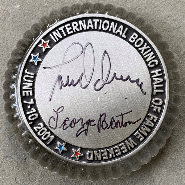 BENTON, GEORGE & LOU DUVA SIGNED BOXING HALL OF FAME PAPERWEIGHT