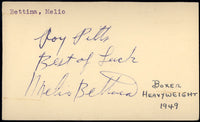 BETTINA, MELIO SIGNED INDEX CARD