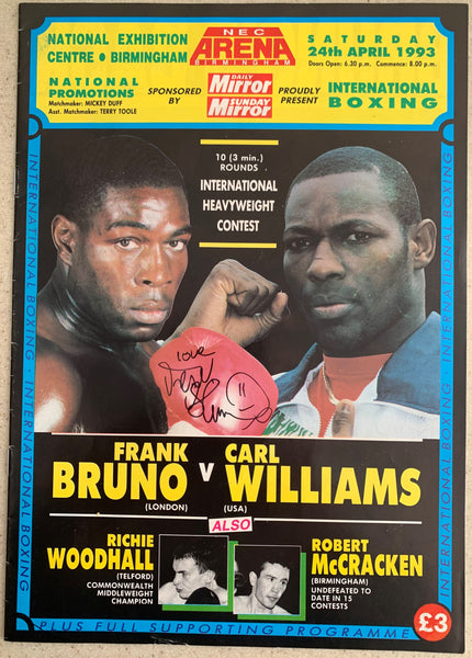 BRUNO, FRANk-CARL "THE TRUTH" WILLIAMS SIGNED OFFICIAL PROGRAM (1993-SIGNED BY BRUNO)