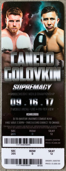 ALVAREZ, CANELO-GENNADY GOLOVKIN ON SITE FULL TICKET (2017)