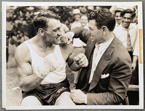 CARNERA, PRIMO-JACK DEMPSEY ORIGINAL WIRE PHOTO (1934)