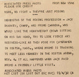 CARNERA, PRIMO-JACK SHARKEY ORIGINAL WIRE PHOTO (1932)
