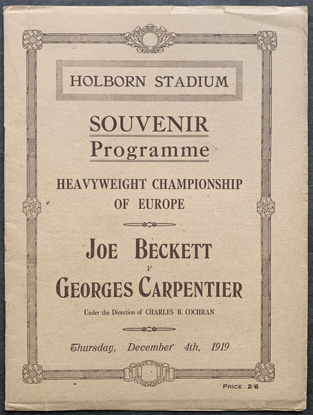 CARPENTIER, GEORGES-JOE BECKETT OFFICIAL PROGRAM (1919)