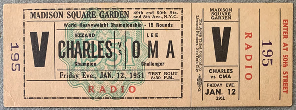 CHARLES, EZZARD-LEE OMA ON SITE FULL TICKET (1951)
