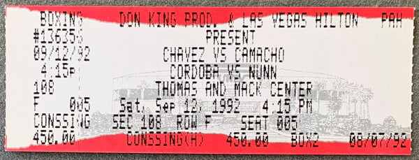 CHAVEZ, JULIO CESAR-HECTOR CAMACHO ON SITE FULL TICKET (1992)