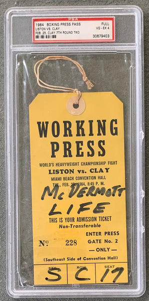 CLAY, CASSIUS-SONNY LISTON I FULL WORKING PRESS TICKET (1964-PSA/DNA)