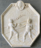 CORBETT, JAMES J.-ROBERT FITZSIMMONS SOUVENIR PLASTER RELIEF IN ORIGINAL BOX (1897)