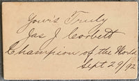 CORBETT, JAMES J. INK SIGNATURE (1892-EARLY SIGNATURE AS WORLD HEAVYWEIGHT CHAMPION-PSA/DNA AUTHENTICATED)