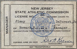 DEFOREST, JIMMY MANAGER'S LICENSE (1933)