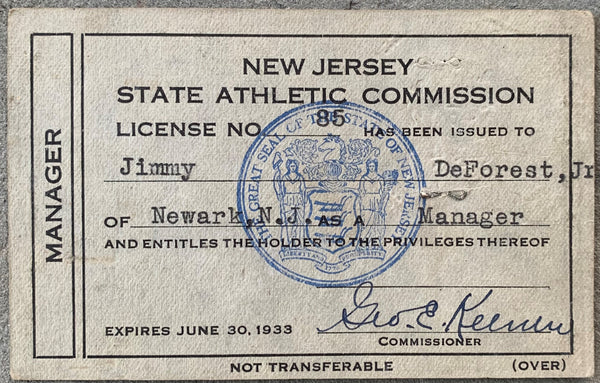 DEFOREST, JIMMY MANAGER'S LICENSE (1933)