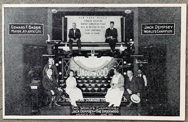DEMPSEY, JACK-GEORGES CARPENTIER RARE ADVERTING PHOTO POSTCARD (1921)