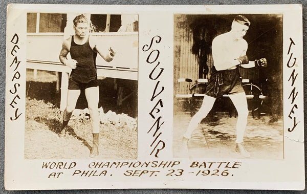 DEMPSEY, JACK-GENE TUNNEY I REAL PHOTO POSTCARD (1926-TUNNEY WINS TITLE)