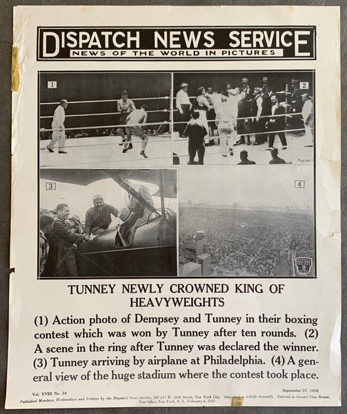 DEMPSEY, JACK-GENE TUNNEY I DISPATCH NEWS SERVICE POSTER (1926)