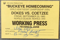 DOKES, MICHAEL-GERRIE COETZEE WORKING PRESS PASS (1983)