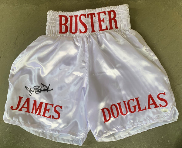 DOUGLAS, JAMES "BUSTER" SIGNED BOXING TRUNKS (JSA AUTHENTICATED)