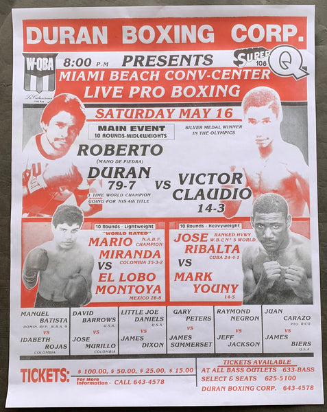 DURAN, ROBERTO-VICTOR CLAUDIO RARE ON SITE POSTER (1987)