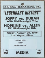 DURAN, ROBERTO-WILLIAM JOPPY & BERNARD HOPKINS-ROBERT ALLEN MEDIA CREDENTIAL (1998)