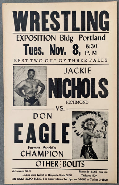 EAGLE, DON-JACKIE NICHOLS ON SITE WRESTLING POSTER (1955)