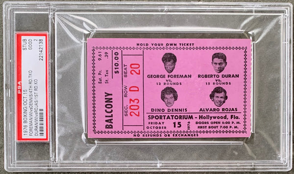 FOREMAN, GEORGE-JON "DINO" DENNIS & ROBERTO DURAN-ALVARO ROJAS ON SITE STUBLESS TICKET (1976-PSA/DNA)