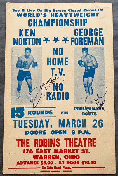 FOREMAN, GEORGE-KEN NORTON SIGNED CLOSED CIRCUIT POSTER (1974-SIGNED BY BOTH)
