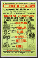 FOREMAN, GEORGE-GREGORIO PERALTA & ERNIE TERRELL-LUIS PIRES & JIMMY ELLIS-GEORGE CHUVALO SIGNED CLOSED CIRCUIT POSTER (1971-SIGNED BY FOREMAN, ELLIS, CHUVALO, TERRELL)