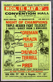 FOREMAN, GEORGE-GREGORIO PERALTA & ERNIE TERRELL-LUIS PIRES & JIMMY ELLIS-GEORGE CHUVALO SIGNED CLOSED CIRCUIT POSTER (1971-SIGNED BY FOREMAN, ELLIS, CHUVALO, TERRELL-JSA)