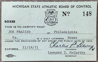 FRAZIER, JOE MICHIGAN BOXING LICENSE (1971-AS WORLD HEAVYWEIGHT CHAMPION)