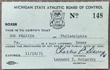 FRAZIER, JOE MICHIGAN BOXING LICENSE (1971-AS WORLD HEAVYWEIGHT CHAMPION)