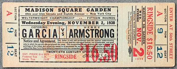 ARMSTRONG, HENRY-CEFERINO GARCIA OFFICIAL FULL TICKET (1938)