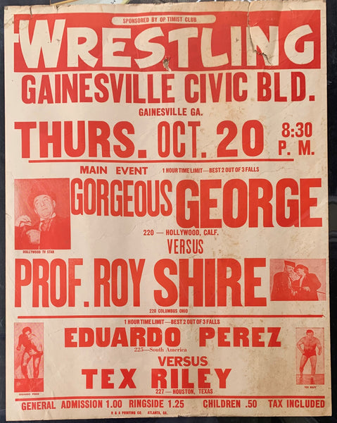 GEORGE, GORGEOUS-PROFESSOR ROY SHIRE ON SITE WRESTLING POSTER (1955)