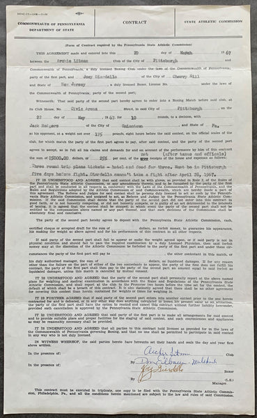 GIARDELLO, JOEY SIGNED FIGHT CONTRACT (1967-JACK RODGERS FIGHT)