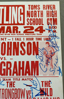 JOHNSON, ROCKY-SUPERSTAR BILLY GRAHAM & THE STRONGBOW BROTHERS-THE WILD SAMOANS SIGNED ON SITE POSTER (1983-JSA)