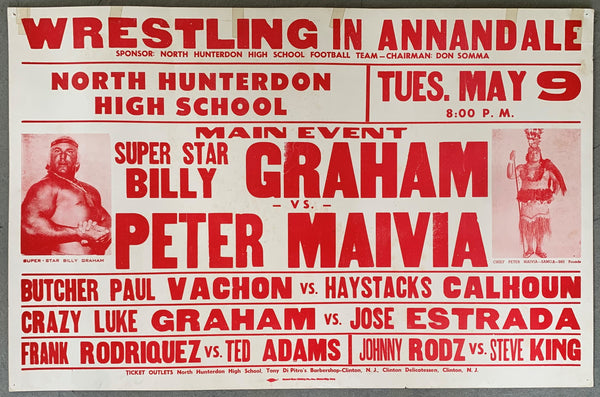 GRAHAM, SUPER STAR BILLY-PETER MAIVIA & HAYSTACKS CALHOUN-BUTCHER VACHON ON SITE POSTER (1978)
