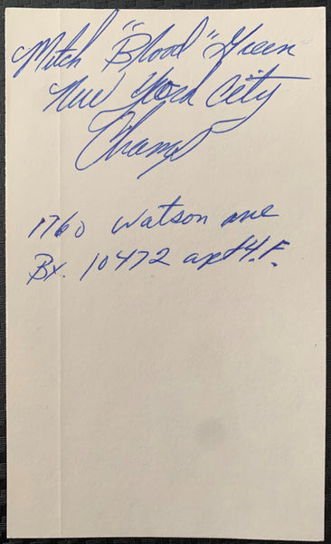 GREEN, MITCH "BLOOD" SIGNED INDEX CARD (TYSON OPPONENT)