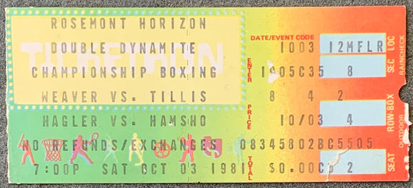 HAGLER, MARVIN-MUSTAFA HAMSHO I STUBLESS TICKET (1981)