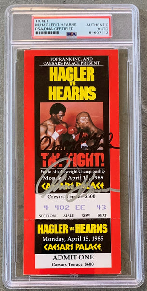 HAGLER, MARVIN-THOMAS HEARNS SIGNED ON SITE FULL TICKET (1985-SIGNED BY BOTH-PSA/DNA))